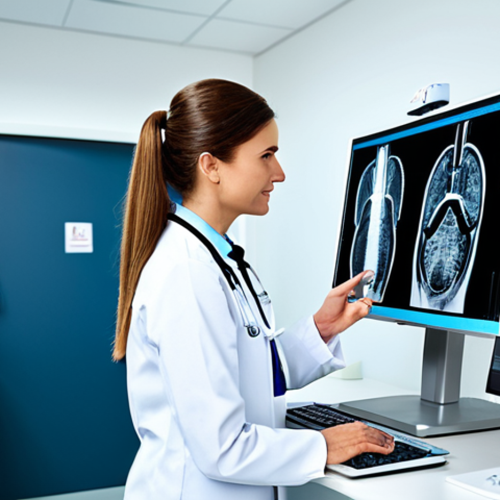 방사선사 해외 취업 가이드 - Radiologist in a Modern Clinic (Professional Setting)**
"A professional radiologist, fully clothed ...