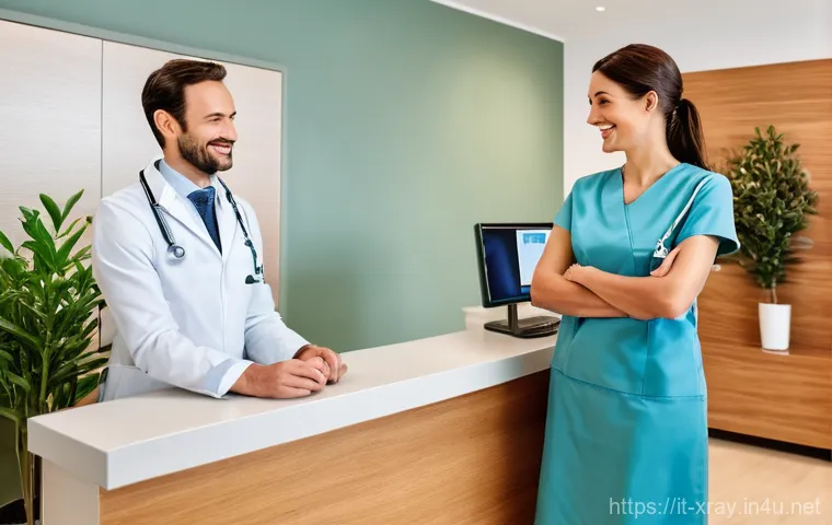 방사선사와 환자 관계 개선법 - **Prompt 1: A Reassuring Welcome in an Italian Clinic**
    Detailed image of a bright, modern radio...