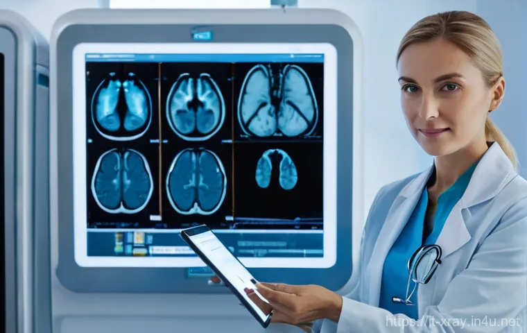 방사선 기기 관리 방법 - **Prompt:** A modern, brightly lit radiology suite in an Italian hospital or clinic. A highly skille...