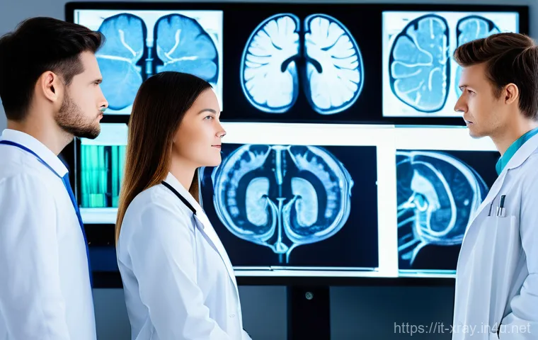 방사선사 전공 동아리 활동 - **"Hands-on Radiology Club Workshop"**
    A vibrant indoor scene within a modern university radiolo...