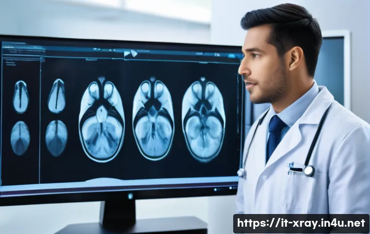 방사선사 전공자 멘토링 - A professional radiology mentoring session in a modern hospital setting, showing a diverse mentor an...