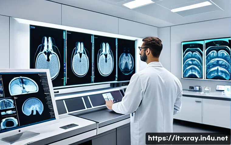방사선사 최신 연구 트렌드 - A modern radiology laboratory featuring a diverse team of Italian radiologists and medical technicia...
