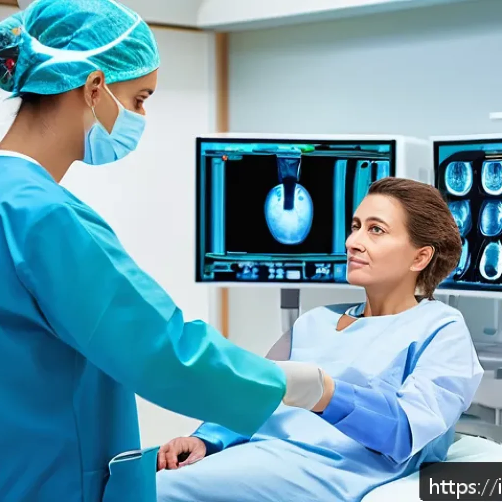 방사선사 면접 경험담 - A professional radiologic technologist in a modern hospital radiology room, wearing clean, neat medi...