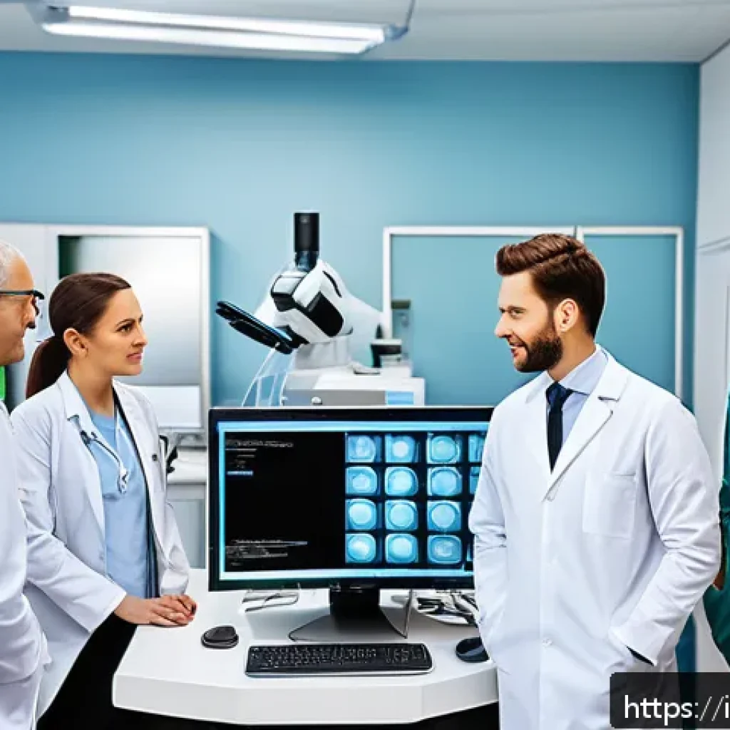 방사선사 근무지 문화 차이 - A modern radiology department in a northern European hospital, showcasing a multicultural team of ra...