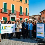Home 18 방사선사와 커뮤니티 활동 - A vibrant urban community health event in an Italian city, featuring a diverse group of people inclu...