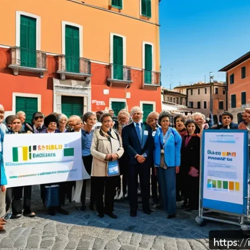 Home 30 방사선사와 커뮤니티 활동 - A vibrant urban community health event in an Italian city, featuring a diverse group of people inclu...